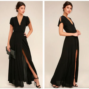 LULU'S Heart of Marigold Black Wrap Maxi Dress {3Q31}